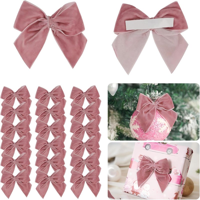 LiBongTa 3.5" Dusty Rose Bows Velvet Ribbon Bow with Self Adhesive, Small Gift Bows Decor, Pink Valentine Bows for Treat Bag, Candy Pop, Basket, Party Favor, Craft Bow for Gift Wrapping-24 PCs - Image 1